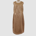 $5990 Akris Women Gold Silk Embroidered Sleeveless Midi A-line Dress Size 12