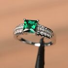 Princess Cut Emerald Ring 925 Silver White Gold Plated Emerald Ring For Women