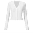 Cabi Slim Ribbed Cardigan Button Front Bright White 6173