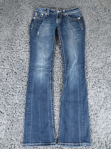 Miss Me Jeans Women 28 Blue Stretch Blend Denim Boot Cut Sequin Logo Distressed