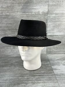 VTG Rancher Outback Fedora Black Felt Wool Cowboy Stevie Ray 7-1/4 WPL5923 Hat