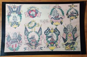 Milton Zeis Navy Sailor Traditional Vintage Tattoo Flash Sheet USN Ships Eagles
