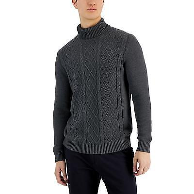 Club Room Mens Chunky Turtleneck Sweater Charcoal Heather Grey Large Cotton