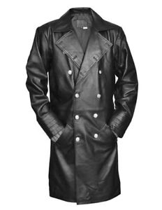 German General Major Men's Military Style Real Leather Jacket Trench Long Coat
