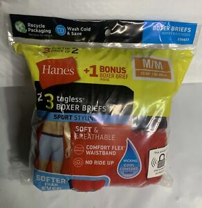 Hanes Men's Tagless Boxer Briefs w/Wicking Cool Comfort Fabric Pack of 3 Medium