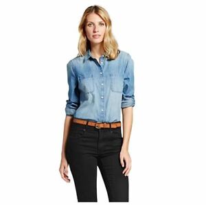 Womens Denim Favorite Button Up Long Sleeve Shirt Indigo Size XL - Merona™