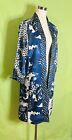 Chicos Size 0 Kimono Blue Reversible Pockets Floral Open Cardigan Duster ￼￼ ￼