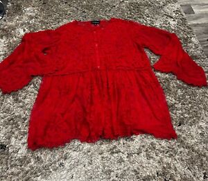 Lane Bryant Embroidered Sheer Mesh Babydoll Top Red Size 18/20
