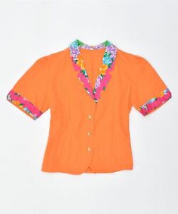 VINTAGE Womens Short Sleeve Blazer Jacket EU 40 Medium Orange Cotton U204