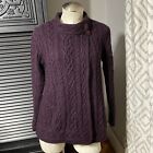 Aran Crafts Purple Irish 100% Merino Wool Cardigan Sweater Coat Womens S