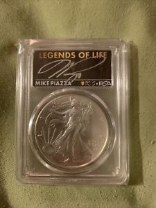 PCGS Legends Of Life Mike Piazza First Strike 2022 Silver Eagle MS70 Signed Auto