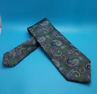 CANALI TIE • Men's Designer Silk Necktie Paisley Green/Blue Made in Italy 64