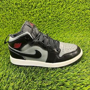 Nike Air Jordan 1 Mid Boys Size 1Y Black Gray Athletic Shoes Sneakers 640734-096
