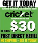 CRICKET $30 ✅ FASTEST PREPAID REFILLS ✅ DIRECT to PHONE ✅ GET IT TODAY