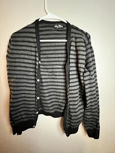 Mario Gilberti Cardigan Sweater Men's Medium Gray Black Striped Merino Wool