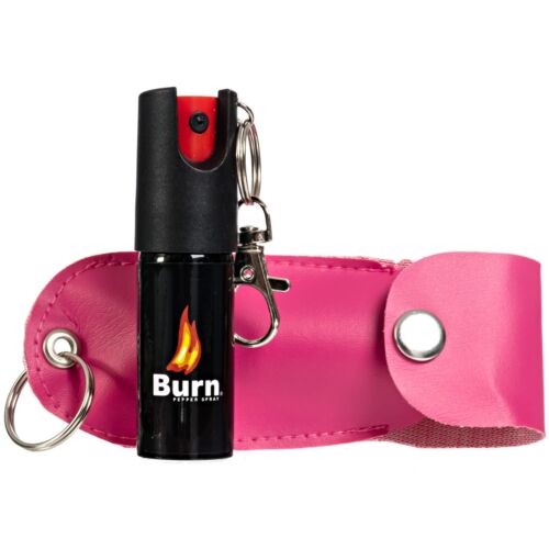 BURN Pepper Spray 1/2oz Security Self Defense in Pink Keychain Holster