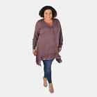 TAMSY Brown Cotton Button Closure Full Sleeve Down Cardigan with Lace Trim-1X