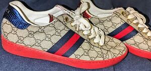 Gucci Men's Ace GG Supreme Low Top Sneaker Beige Blue Red Size 11