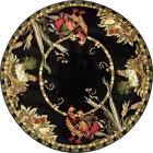 Round Area Rug Barnyard Farm Black 4 ft. x 4 ft. Rooster Fade Stain Resistant