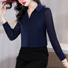 Korean Womens Pleated Sleeve Business Workwear Career Casual Blouse Tops Shirts