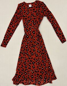 Cabi Women’s Red Siren Wrap Dress Red Leopard Print #5771 Size XS