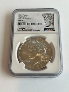 2021 P Peace Silver Dollar $1 NGC MS 70 MERCANTI Signed First Day of Issue FDOI