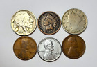 Lot of Indian Head Penny, Liberty V and Buffalo Nickel, Steel & 2 Wheat Pennies