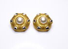 Vintage Gemcraft Rhinestone Statement Earrings Gold Tone Clip Earrings