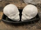 Cracker Barrel Ceramic Skulls in Coffin Salt + Pepper Set CC02B42012