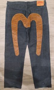 Evisu Heritage Men's Jeans Tiger Dark blue Size 36x30 100% Cotton Good Condition