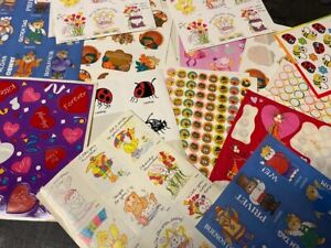 Lot of 20 Vintage Used Sticker SHEETS 1980-1990’s! Bees, Flags, Holiday, Bears+