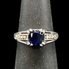 Simulated Blue Sapphire Ring Woman’s Size 6 CZ Accent Sterling Silver 925