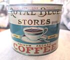 Vintage ROYAL BLUE STORES Coffee Tin* Graphics*1lb.NICE**