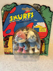Vintage Fully Jointed Flocked Smurfs Set Brainy & PAPA Smurf Bikin 1988 NOS