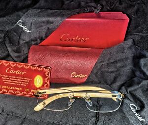 Cartier C Decor Eyeglasses Sunglasses GOLD Logo Wood VINTAGE
