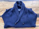 Brooks Brothers Wool Leather Double Breasted Navy Shawl Collar Cardigan Sweater
