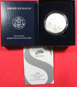 2008-W $1 Silver Eagle Silver Dollar. West Point Mint. Box & COA. (324049)