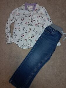 Toddler girl Cat & Jack OUTFIT: unicorn button down shirt & jeans, size 4t