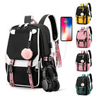 Oxford Women Girls School Backpack Travel Laptop Book Bag w USB Charging Port