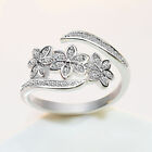 Flower 925 Silver Filled Adjustable Rings Cute Women Cubic Zirconia Jewelry