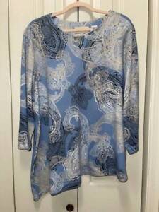 Women's ALFRED DUNNER Blue Multicolored Paisley Top With Sequins-Size 2X-EUC