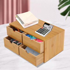 Bamboo Home Office Desk Organizer with 4 Storage Drawers-Tabletop Storage Box