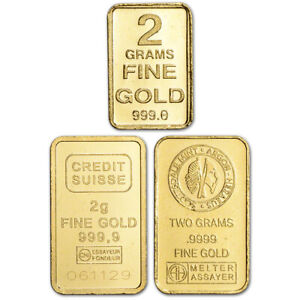 2 gram Gold Bar - Random Brand - Secondary Market - 999.9 Fine