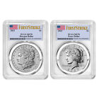 2023 $1 Morgan and Peace Silver Dollar 2pc Set PCGS MS70 FS Flag Label