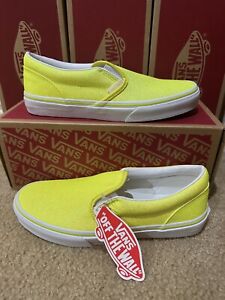 Vans Yellow Neon Glitter Classic Slip On Sneakers Big Kids' Size 5.5 Womens 7