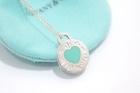 Tiffany & Co. Silver Return To Blue Enamel Heart Round Pendant Necklace