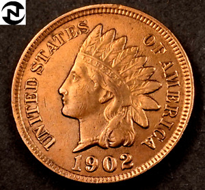 1902 Indian Head Penny Cent ~ AU/Uncirculated (red) ~ Near Four Diamonds! (I316)