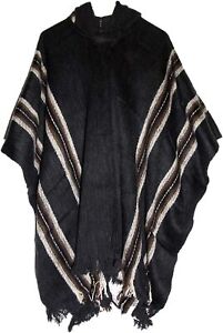 Gamboa Alpaca Poncho for Mens Pancho Mexican Hooded Cowboy and Western Ponchos A