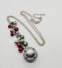 Jingle Bell Necklace Silver tone Red Green Bells 36 in CHISTMAS Jewelry Chunky