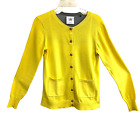 Cabi Womens Belle Cardigan Sweater Small Yellow Gray Colorblock Lace Hem Pockets